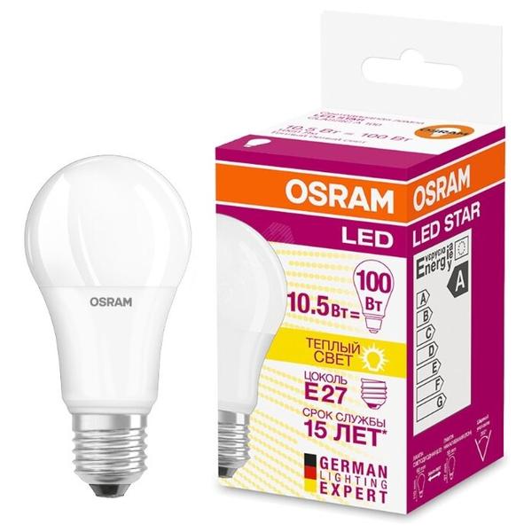 Лампа светодиодная OSRAM Led Star Classic A 100 827 FR 4052899971578, E27, A60, 10.5Вт
