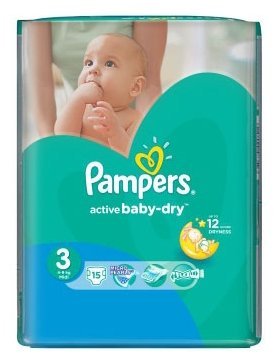 Pampers подгузники Active Baby-Dry 3 (4-9 кг) 15 шт.