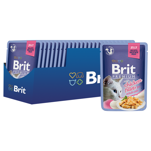 Корм для кошек Brit Premium беззерновой, с курицей 85 г (кусочки в желе)