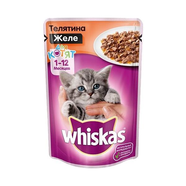 Корм для котят Whiskas беззерновой, с телятиной 85 г (кусочки в желе)