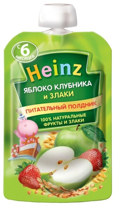 Heinz яблоко, клубника и злаки (с 6 месяцев) 90 г, 1 шт.