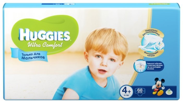 Huggies подгузники Ultra Comfort для мальчиков 4+ (10-16 кг) 68 шт.