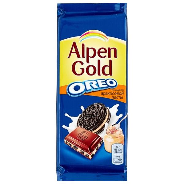 Шоколад Alpen Gold Oreo молочный с дробленым печеньем "Орео" и арахисовой пастой