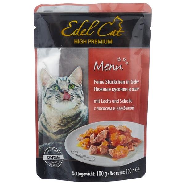 Корм для кошек Edel Cat с лососем, с камбалой 100 г (кусочки в желе)