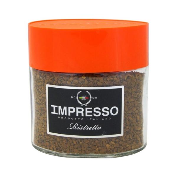 Кофе растворимый Impresso Ristretto сублимированный с добавлением кофе жареного молотого, стеклянная банка