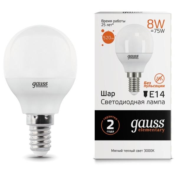 Лампа светодиодная gauss 53118, E14, G45, 8Вт