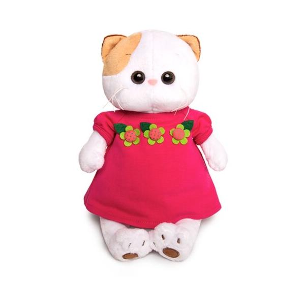 Мягкая игрушка Basik&Co Кошка Ли-Ли в малиновом платье с цветочками 24 см