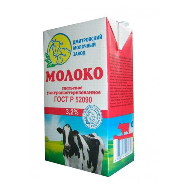 Молоко Дмитровский молочный завод ультрапастеризованное 3.2%, 1 л