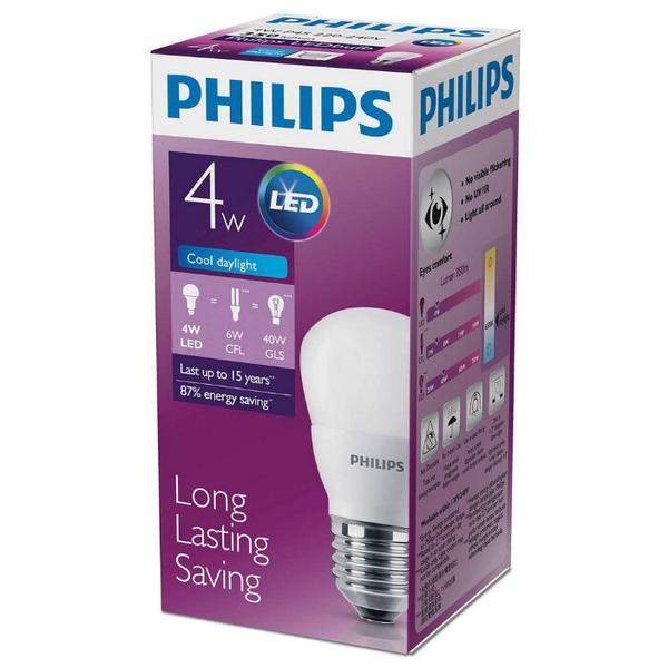 Лампа светодиодная Philips LED 6500K, E27, P45, 4Вт
