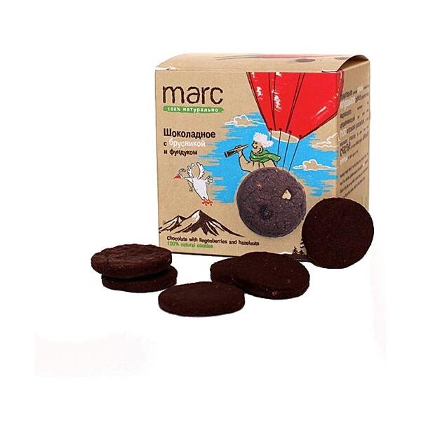 Печенье Marc 100% натурально Шоколадное с брусникой и фундуком, 50 г