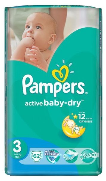 Pampers подгузники Active Baby-Dry 3 (4-9 кг) 62 шт.