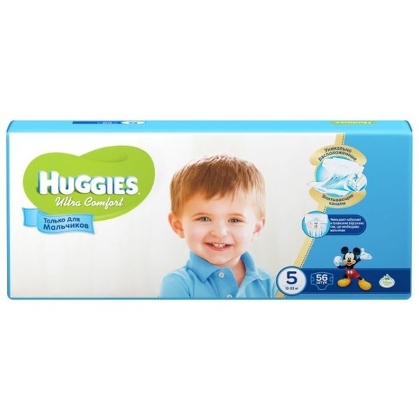 Huggies подгузники Ultra Comfort для мальчиков 5 (12-22 кг) 56 шт.