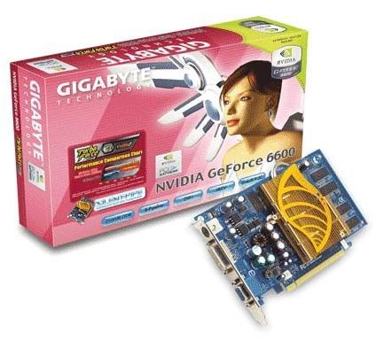 GIGABYTE GeForce 6600 300Mhz PCI-E 256Mb 600Mhz 128 bit DVI TV YPrPb Silent