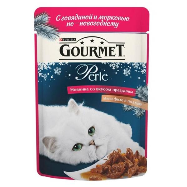 Корм для кошек Gourmet Перл с говядиной и с морковью 85 г (кусочки в соусе)