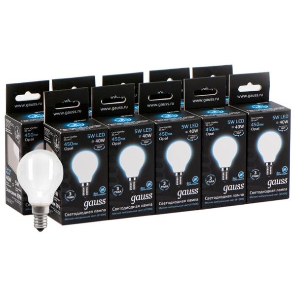 Упаковка светодиодных ламп 10 шт gauss 105201205, E14, 5Вт