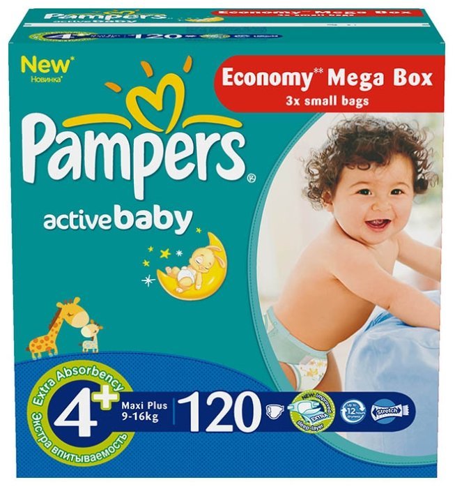 Pampers подгузники Active Baby 4+ (9-16 кг) 120 шт.