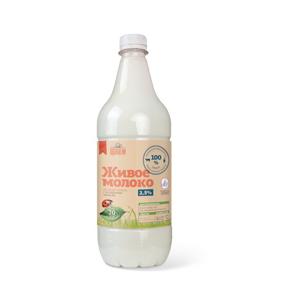 Молоко Афанасий живое пастеризованное 2.5%, 0.9 л