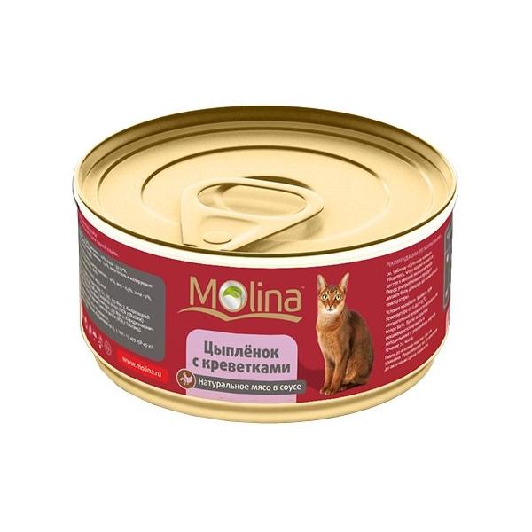 Корм для кошек Molina Консервы для кошек Цыпленок с креветками в соусе