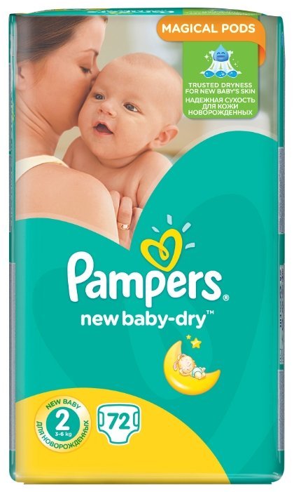 Pampers подгузники New Baby-Dry 2 (3-6 кг) 72 шт.