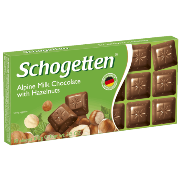 Шоколад Schogetten Alpine Milk Chocolate with Hazelnuts альпийский молочный с фундуком порционный