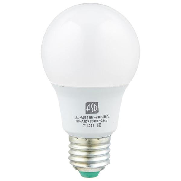 Упаковка светодиодных ламп 10 шт ASD LED-STD 3000К, E27, A60, 11Вт