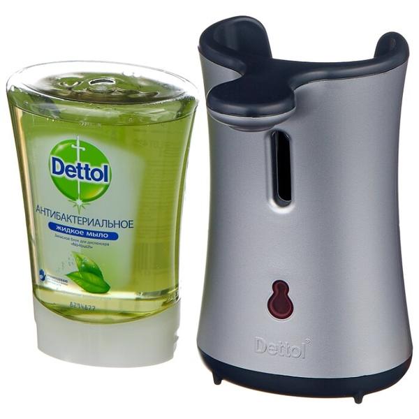 Диспенсер с сенсорной системой "No Touch" + жидкое мыло Dettol Антибактериальное с ароматом зеленого чая и имбиря