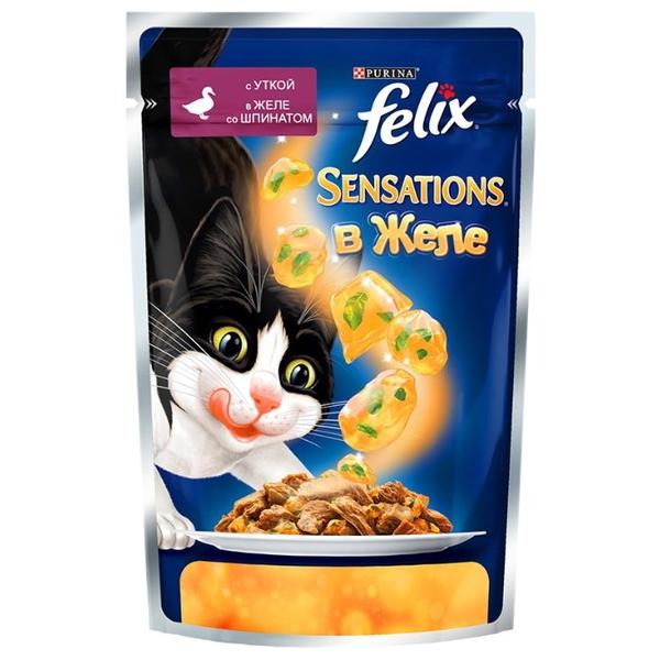 Корм для кошек Felix Sensations с уткой и со шпинатом (кусочки в желе)