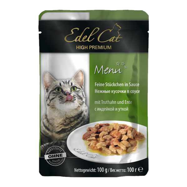 Корм для кошек Edel Cat с индейкой, с уткой 100 г (кусочки в соусе)
