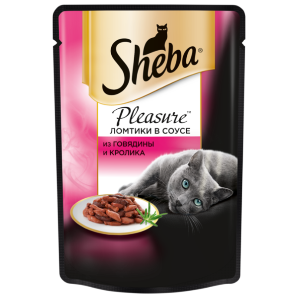 Корм для кошек Sheba Pleasure с кроликом, с говядиной 85 г (кусочки в соусе)