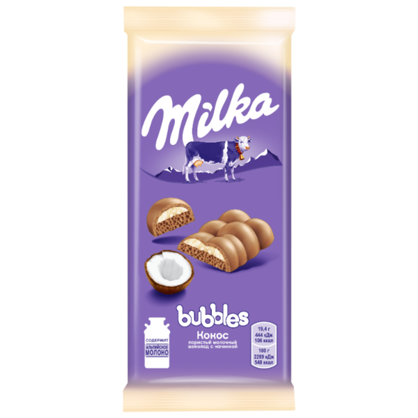 Шоколад Milka молочный пористый с кокосовой начинкой