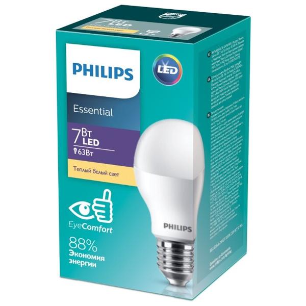 Лампа светодиодная Philips Essential LED 1CT 3000К, E27, A55, 7Вт