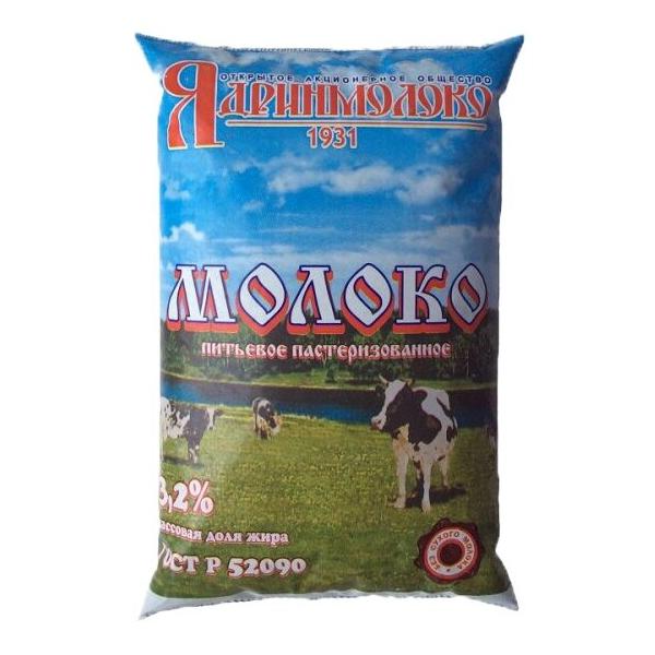Молоко Ядринмолоко пастеризованное 3.2%, 0.9 л