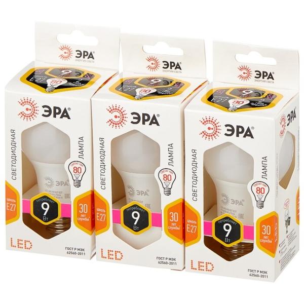 Упаковка светодиодных ламп 3 шт ЭРА Б0032246, E27, A60, 9Вт
