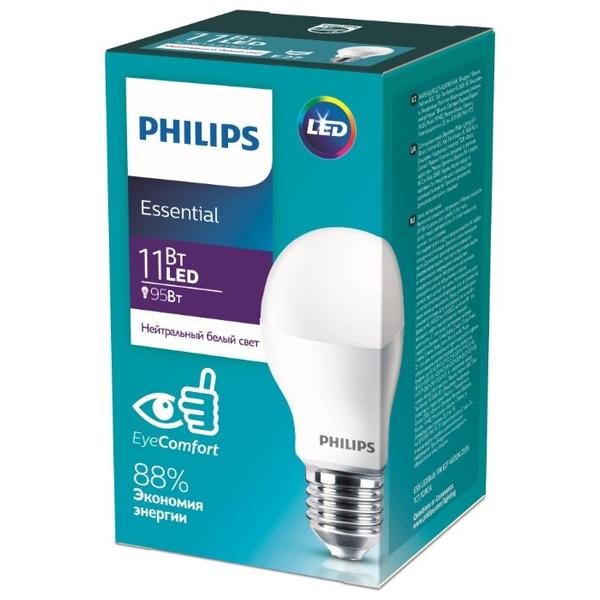 Лампа светодиодная Philips Essential LED 4000К, E27, A55, 11Вт