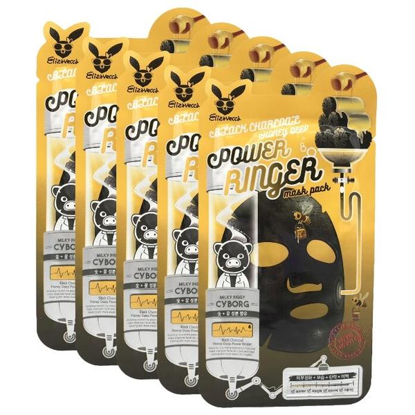 Elizavecca Тканевая маска с древесным углем и медом Black Charcoal Honey Deep Power Ringer Mask