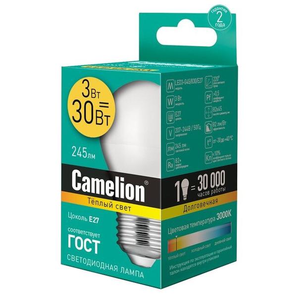 Лампа светодиодная Camelion 11374, E27, G45, 3Вт
