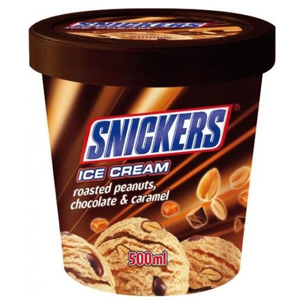 Мороженое Snickers сливочное сливочный с карамелью-арахисом-шоколадной прослойкой 375 г