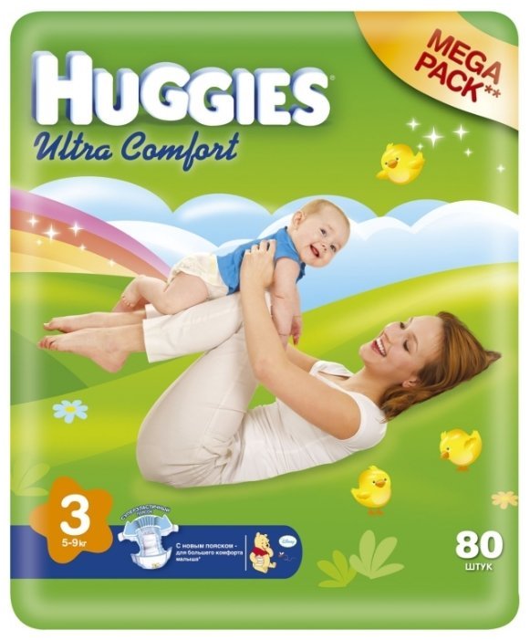 Huggies подгузники Ultra Comfort 3 (5-9 кг) 80 шт.