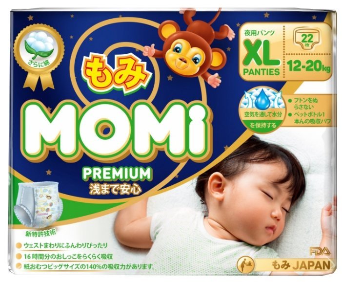 Momi трусики ночные Premium XL (12-20 кг) 22 шт.