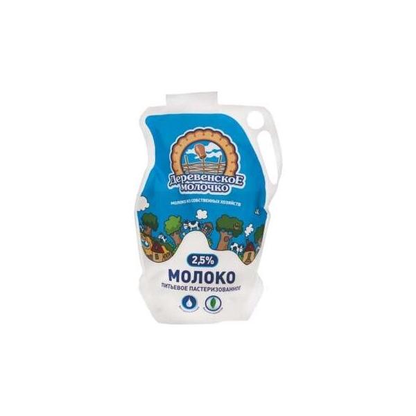 Молоко Деревенское молочко Пастеризованное питьевое 2.5%, 0.9 кг