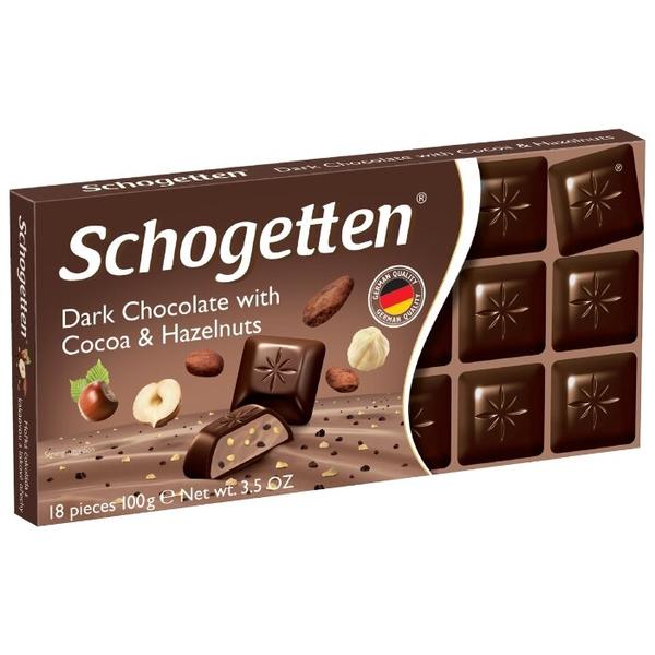 Шоколад Schogetten Dark Chocolate with Cocoa & Hazelnuts темный с какао-бобами и фундуком