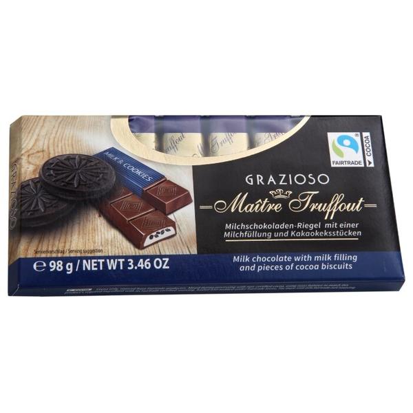 Шоколад Maitre Truffout Grazioso молочный с молочной начинкой и кусочками печенья, порционный