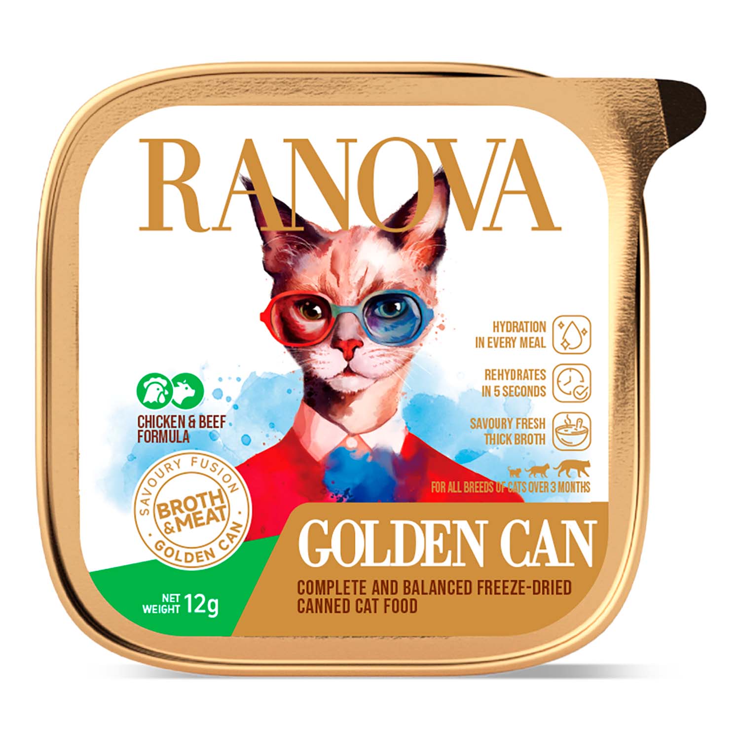 Полнорационный сухой (сублимированный) корм Ranova для кошек консервированный с курицей и говядиной
