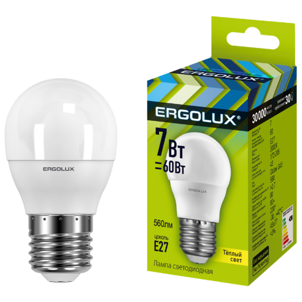 Лампа светодиодная Ergolux 12143, E27, G45, 7Вт