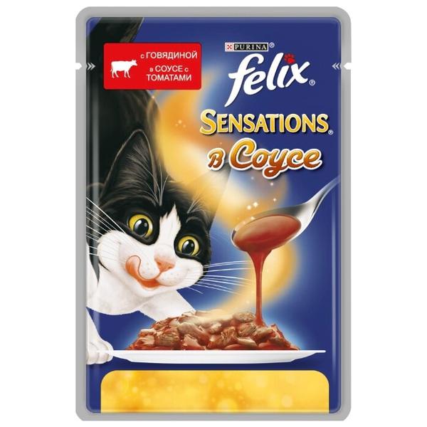 Корм для кошек Felix Sensations с говядиной и с томатами (кусочки в соусе)