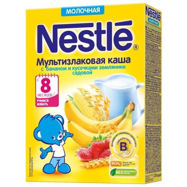 Каша Nestlé молочная мультизлаковая с бананом и кусочками земляники садовой (с 8 месяцев) 220 г