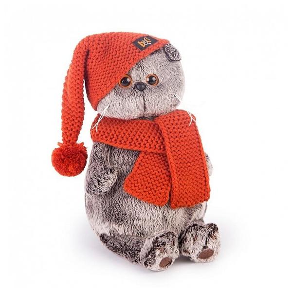 Мягкая игрушка Basik&Co Кот Басик в вязаной шапке и шарфе 19 см
