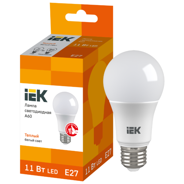 Лампа светодиодная IEK ECO 3000K, E27, A60, 11Вт