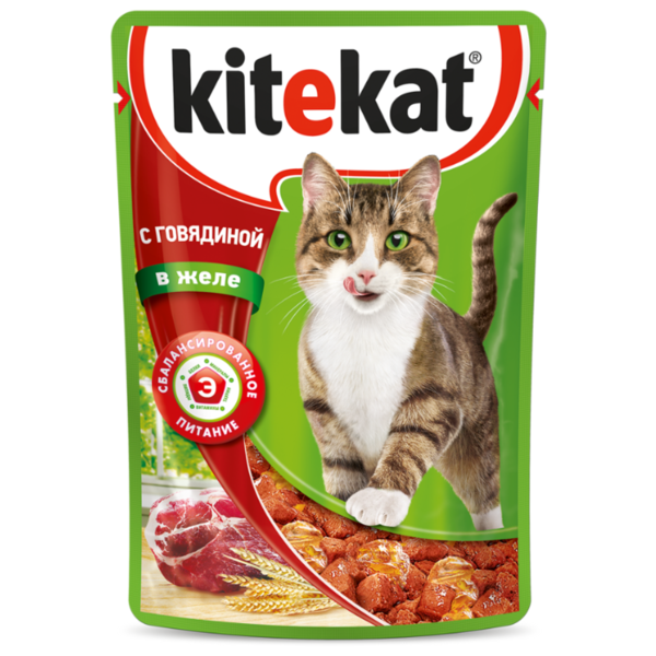 Корм для кошек Kitekat с говядиной (кусочки в желе)