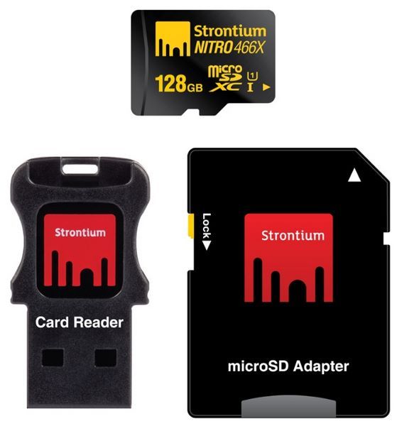 Strontium NITRO microSDXC Class 10 UHS-I U1 466X + SD adapter & USB Card Reader